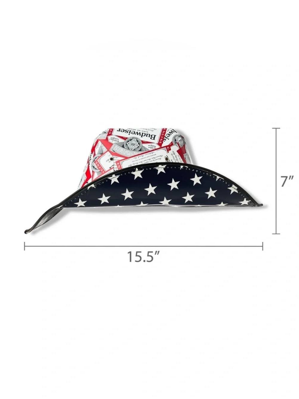 Budweiser Beer Label Cardboard Cowboy Hat Red, White & Blue Adult Unisex